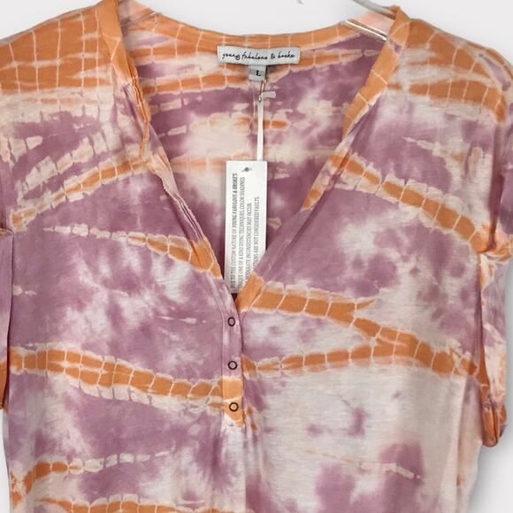 Young Fab & Broke NWT Tee Short Sleeves Tie Dye Purple Peach & White - Picture 2 of 8